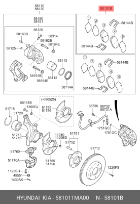 Колодки тормозные дисковые 581011MA00 HYUNDAI KIA