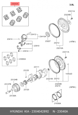 Кольца поршневые 2304042892 HYUNDAI KIA