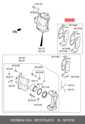 Колодки тормозные дисковые 58101E6A10 HYUNDAI KIA