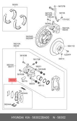 Колодки тормозные дисковые 58302-2BA00 HYUNDAI KIA