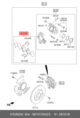 Колодки тормозные дисковые 581013SA25 HYUNDAI KIA