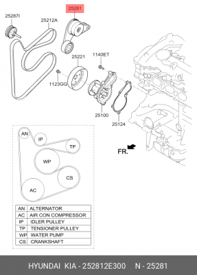 Натяжитель ремня приводного в сборе 252812E300 HYUNDAI KIA