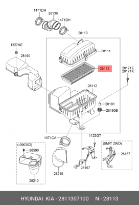 Фильтр воздушный 28113-07100 HYUNDAI KIA