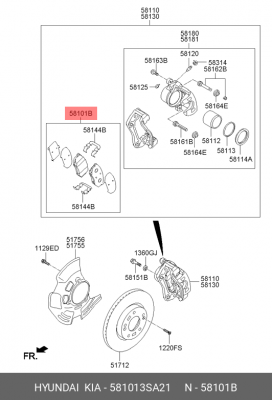 Колодки тормозные дисковые 581013SA21 HYUNDAI KIA