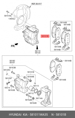 Колодки тормозные дисковые 58101-1WA35 HYUNDAI KIA