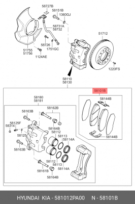 Колодки тормозные дисковые 581012PA00 HYUNDAI KIA