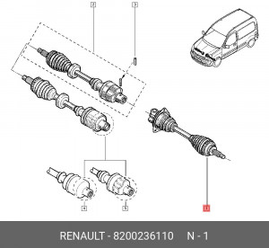 Вал привода колеса в сборе с ШРУСами 82 00 236 110 RENAULT