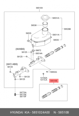 Цилиндр тормозной главный (ремкомплект) 5851024A00 HYUNDAI KIA