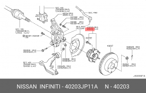 Подшипник ступицы колеса со ступицей (комплект) 40203JP11A NISSAN