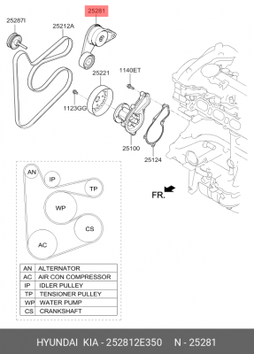 Натяжитель ремня приводного в сборе 252812E350 HYUNDAI KIA