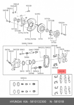 Колодки тормозные дисковые 5810132300 HYUNDAI KIA