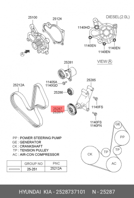 Ролик ремня приводного 2528737101 HYUNDAI KIA