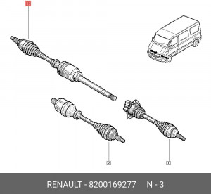 Вал привода колеса в сборе с ШРУСами 8200169277 RENAULT