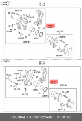 Суппорт тормозной 5818025A00 HYUNDAI KIA