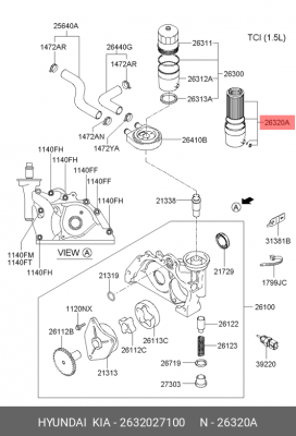 Фильтр масляный двигателя 2632027100 HYUNDAI KIA