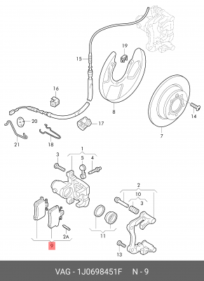 Колодки тормозные дисковые 1J0 698 451 F VAG