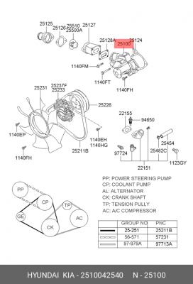 Насос - помпа системы охлаждения ДВС 25100-42540 HYUNDAI KIA