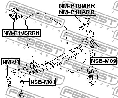 Подушка двигателя NM-P10SRRH FEBEST