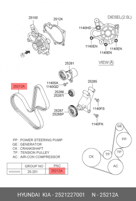 Ремень приводной 25212-27001 HYUNDAI KIA