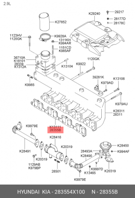 Прокладка впускного коллектора 283554X100 HYUNDAI KIA