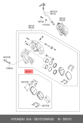 Колодки тормозные дисковые 581010WA00 HYUNDAI KIA
