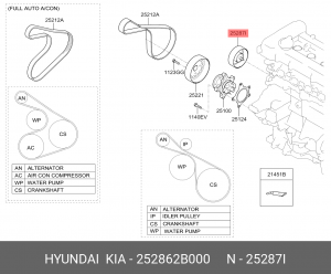 Ролик ремня приводного 252862B000 HYUNDAI KIA