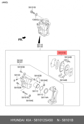 Колодки тормозные дисковые 58101-2SA50 HYUNDAI KIA